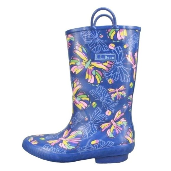 L.L. Bean Other - LL Bean Wellies Blue Butterfly Waterproof Rain Boots Size 3